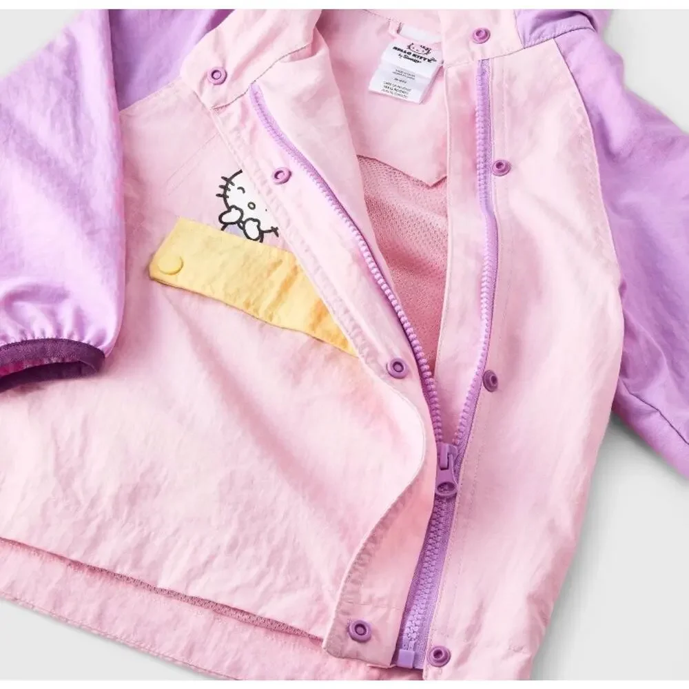Hello Kitty Toddler Girls Windbreaker Anorak Jacket Pink Size 2T Hooded NWT